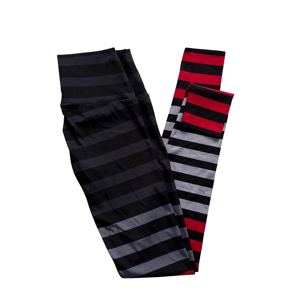 K-DEER Signature Stripe High Waisted Leggings Black Grey Red Ombre Size Large